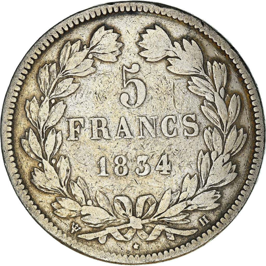 Coin, France, Louis-Philippe, 5 Francs, 1834, La Rochelle, VF(20-25), Silver