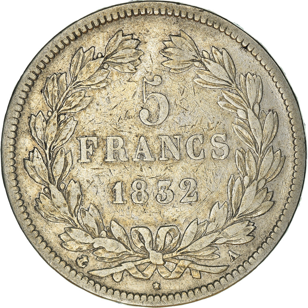 Moeda, França, Louis-Philippe, 5 Francs, 1832, Paris, VF(30-35), Prata