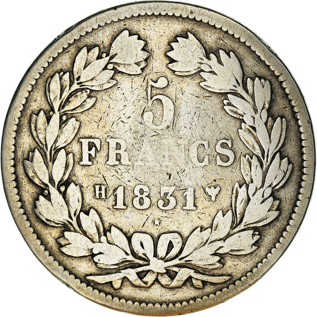 Moeda, França, Louis-Philippe, 5 Francs, 1831, La Rochelle, VF(20-25), Prata