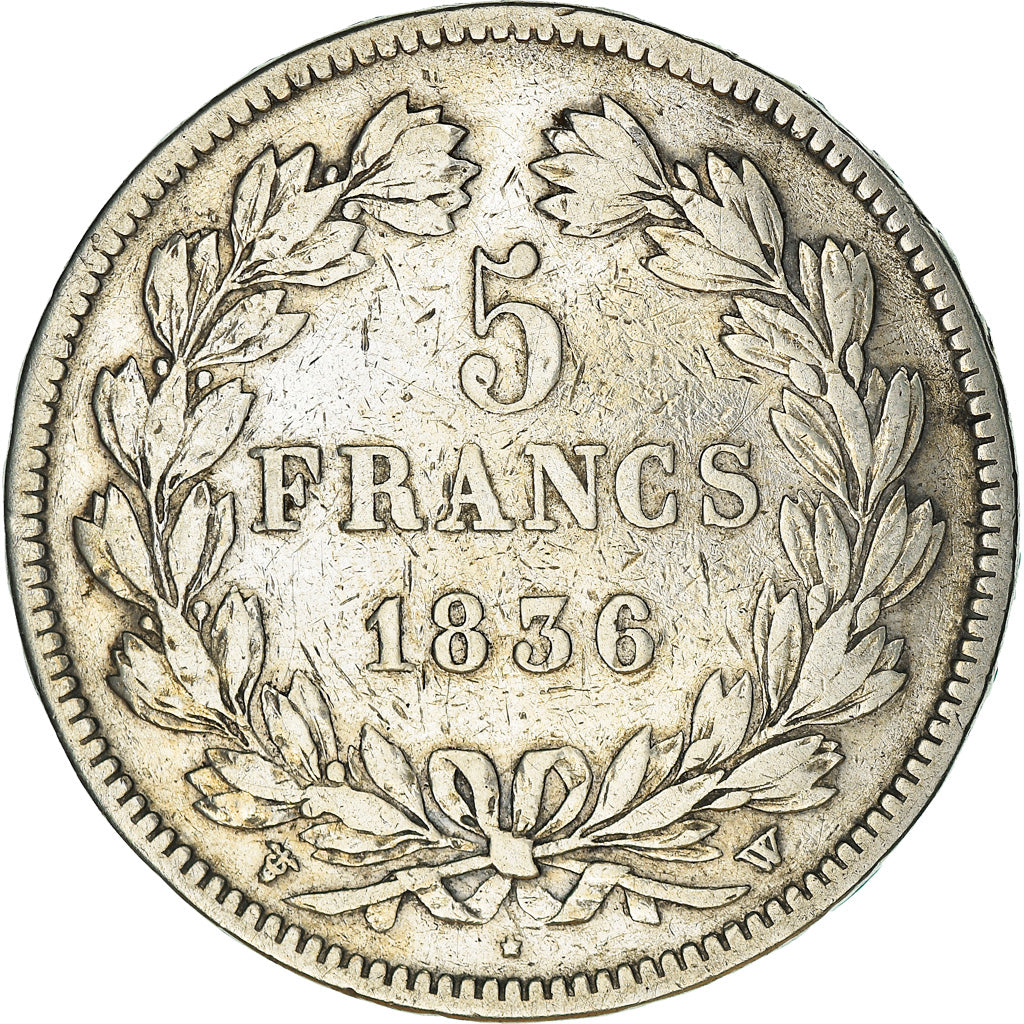 Moneta, Francja, Louis-Philippe, 5 Francs, 1836, Lille, VF(20-25), Srebro