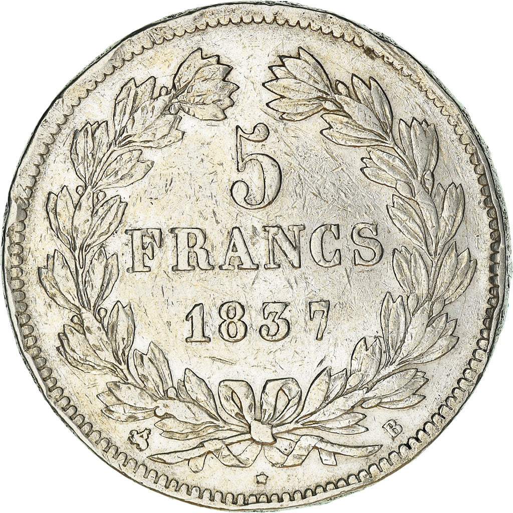 Coin, France, Louis-Philippe, 5 Francs, 1837, Rouen, VF(20-25), Silver