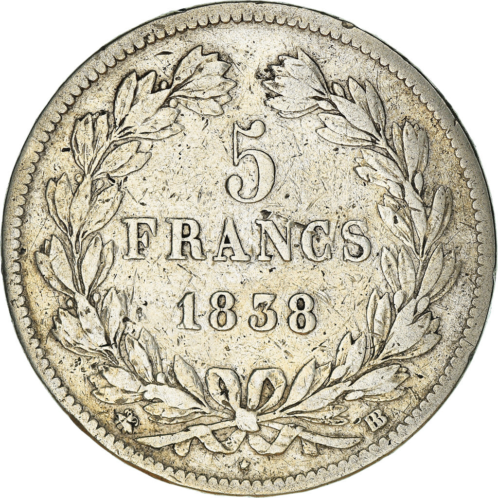 Coin, France, Louis-Philippe, 5 Francs, 1838, Strasbourg, VF(20-25), Silver