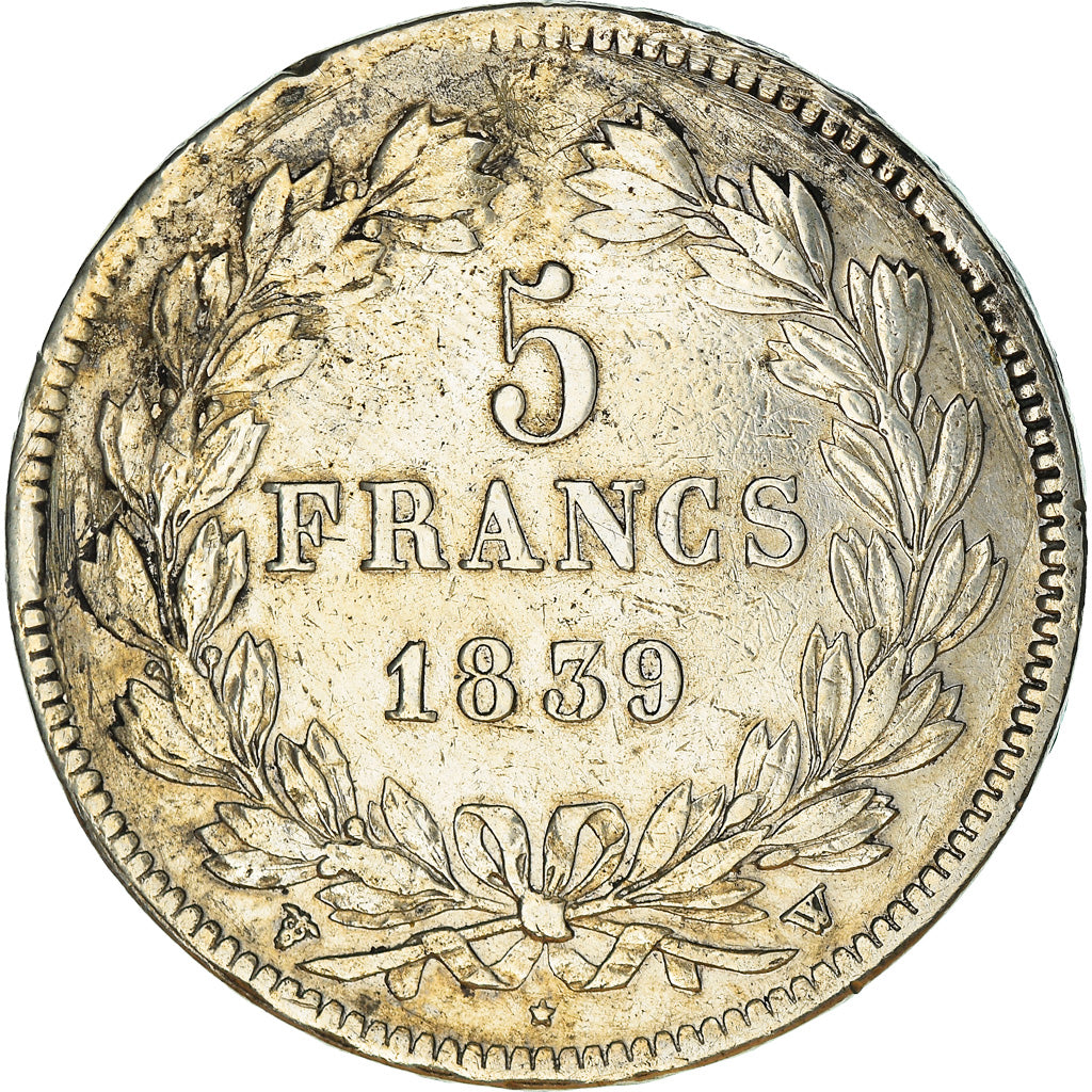 Moneda, Francia, Louis-Philippe, 5 Francs, 1839, Lille, BC+, Plata, KM:749.13