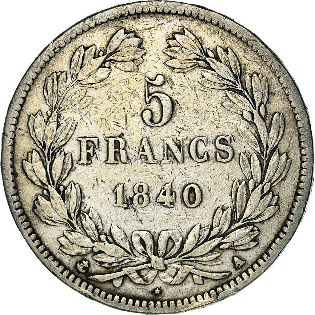 Moneda, Francia, Louis-Philippe, 5 Francs, 1840, Paris, BC+, Plata, KM:749.1