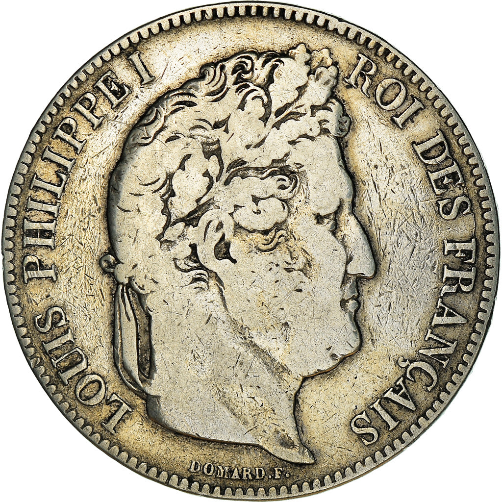 Moneda, Francia, Louis-Philippe, 5 Francs, 1843, Lille, BC+, Plata, KM:749.13