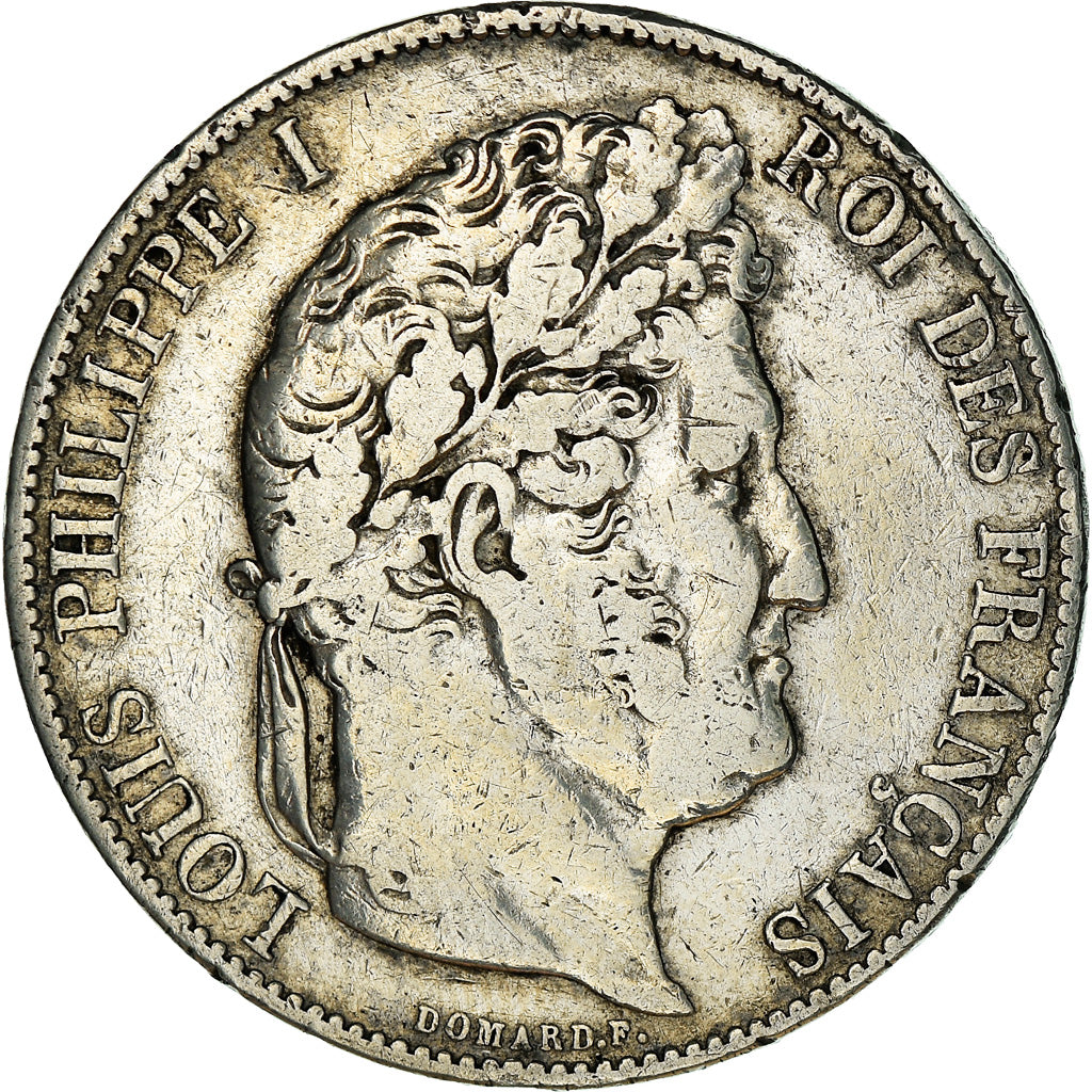 Moneda, Francia, Louis-Philippe, 5 Francs, 1845, Paris, BC+, Plata, KM:749.1