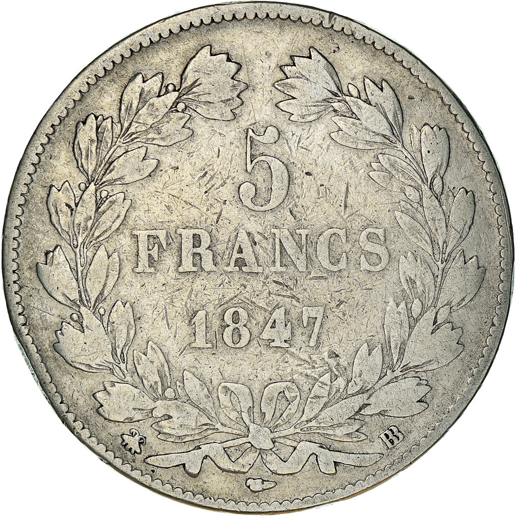 Coin, France, Louis-Philippe, 5 Francs, 1847, Strasbourg, VF(30-35), Silver