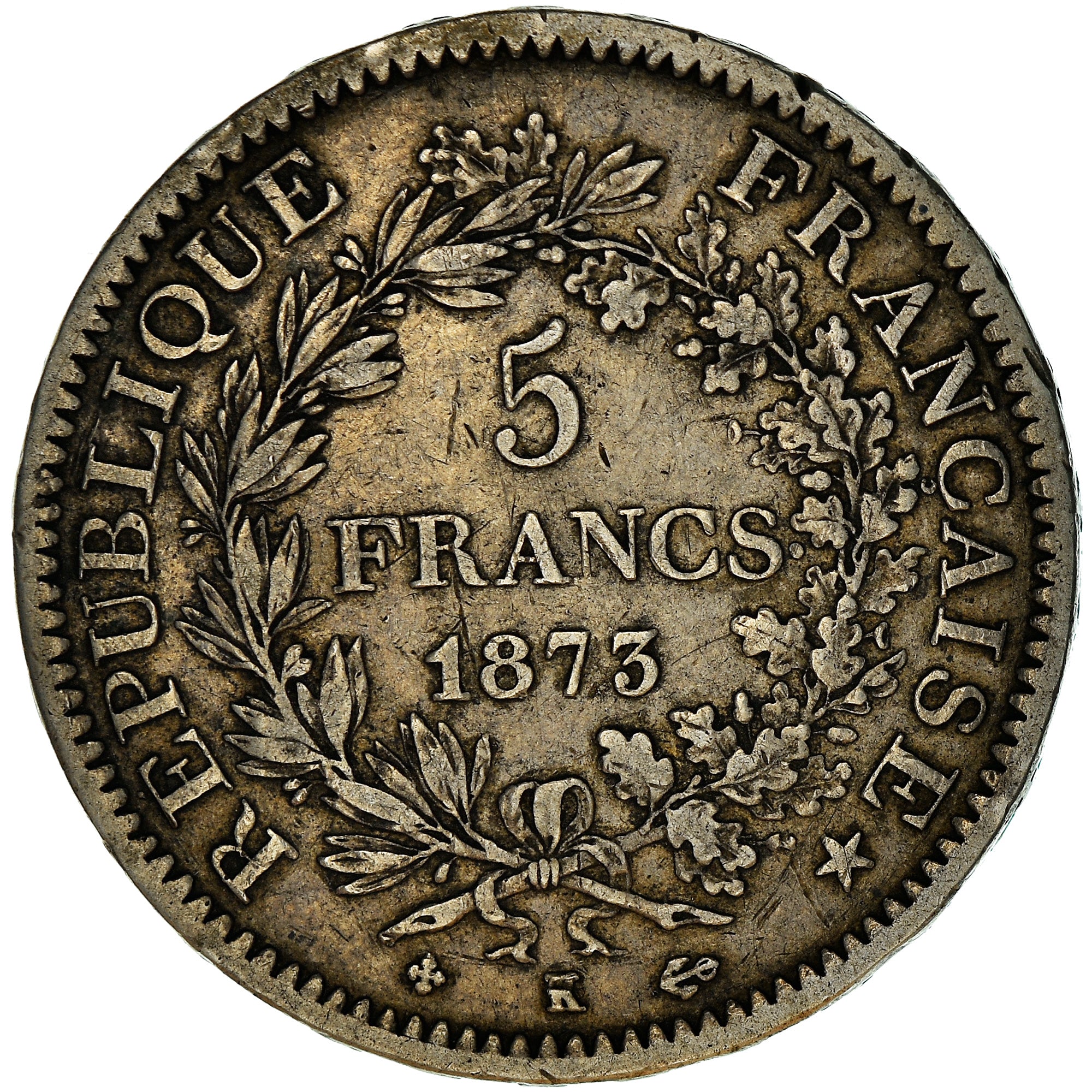 Coin, France, Hercule, 5 Francs, 1873, Bordeaux, VF(30-35), Silver, KM:820.2