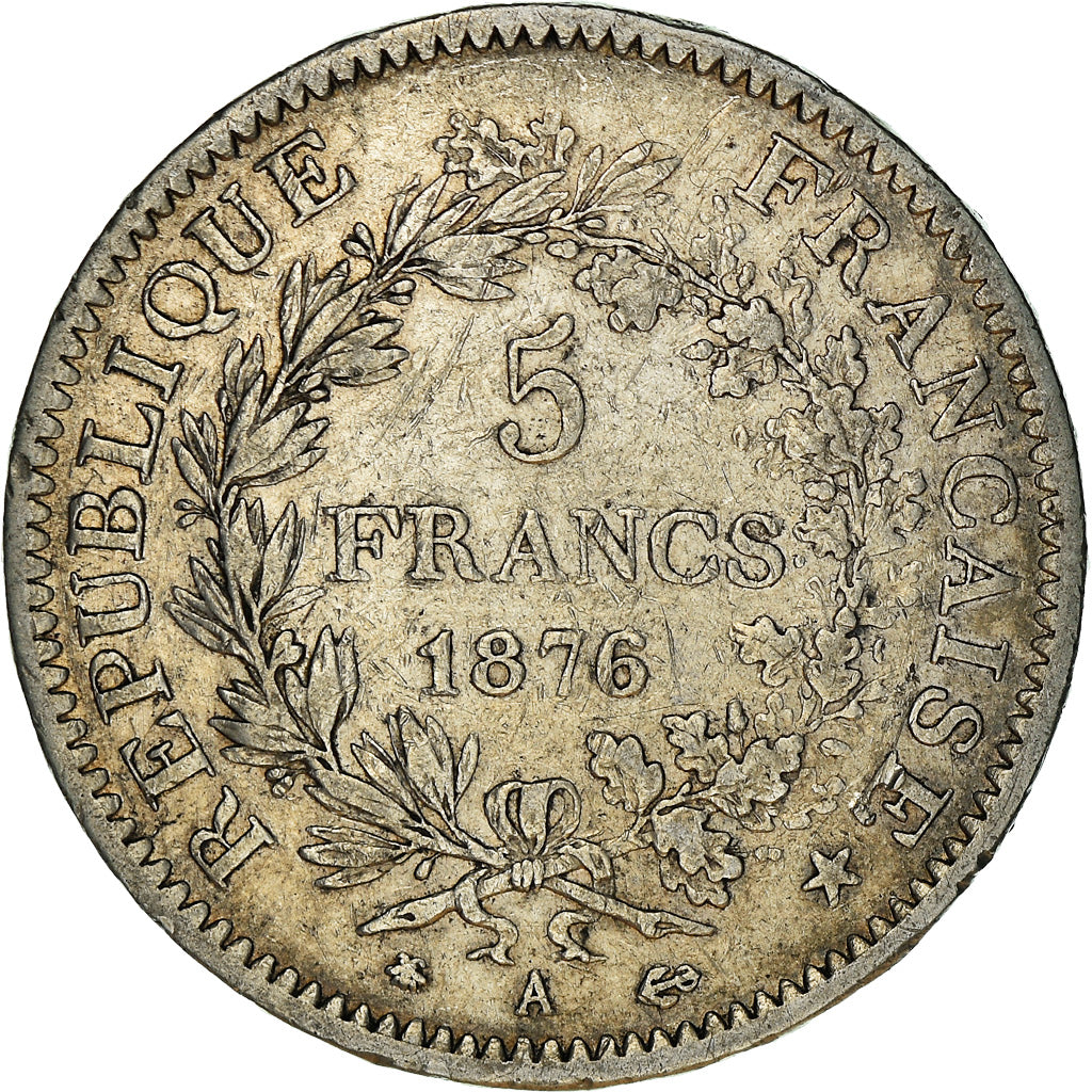 Munten, Frankrijk, Hercule, 5 Francs, 1876, Paris, FR+, Zilver, KM:820.1