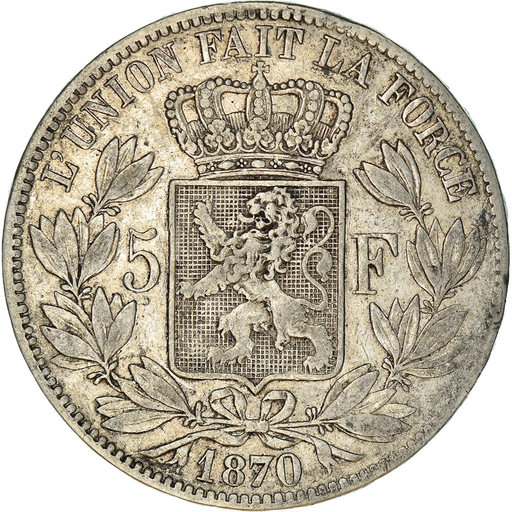 Coin, Belgium, Leopold II, 5 Francs, 5 Frank, 1870, Brussels, VF(30-35), Silver