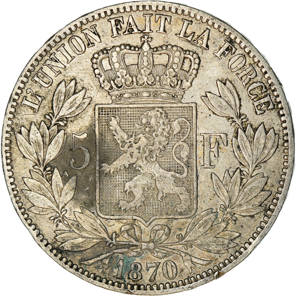 Moeda, Bélgica, Leopold II, 5 Francs, 5 Frank, 1870, Brussels, VF(30-35)