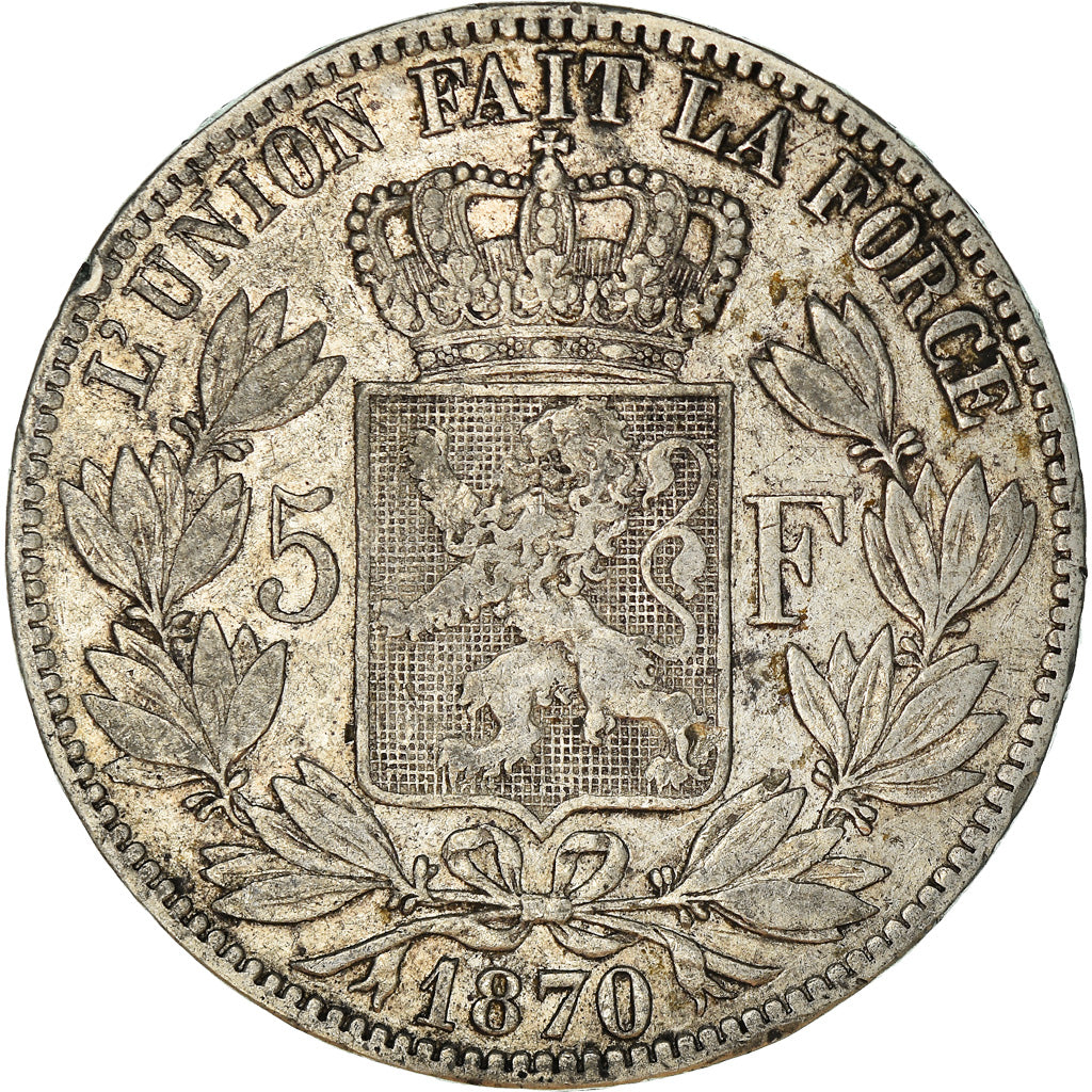 Coin, Belgium, Leopold II, 5 Francs, 5 Frank, 1870, Brussels, VF(30-35), Silver