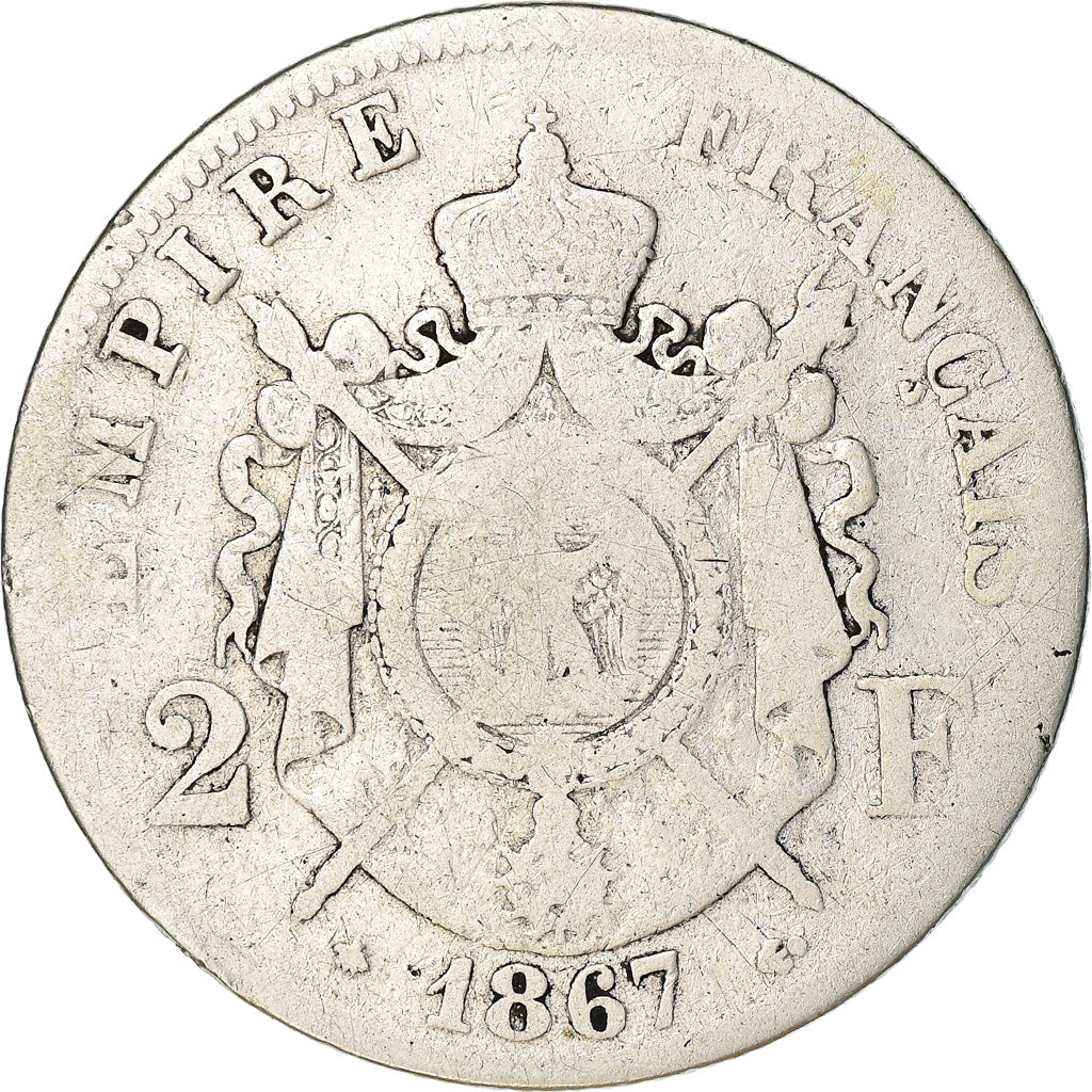 Moneta, Francia, Napoleon III, Napoléon III, 2 Francs, 1867, Paris, B+