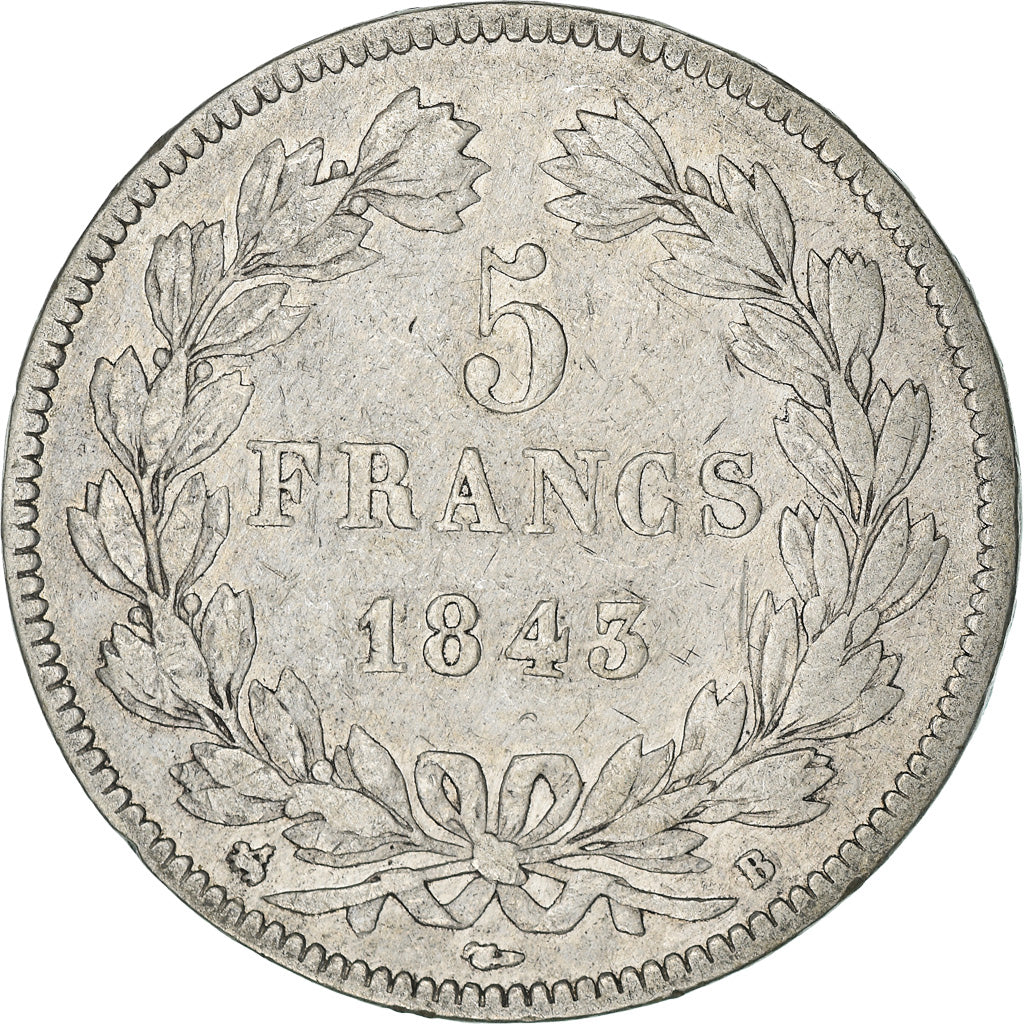 Munten, Frankrijk, Louis-Philippe, 5 Francs, 1843, Rouen, FR, Zilver, KM:749.2