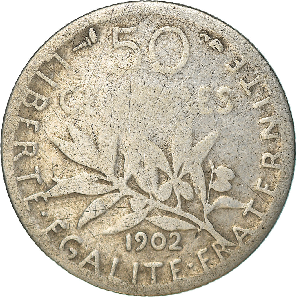 Moneta, Francia, Semeuse, 50 Centimes, 1902, Paris, MB, Argento, KM:854