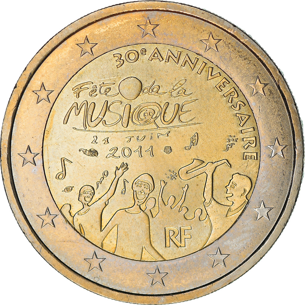 France, 2 Euro, Fête Musique, 2011, Paris, MS(63), Bi-Metallic, Gadoury:13.