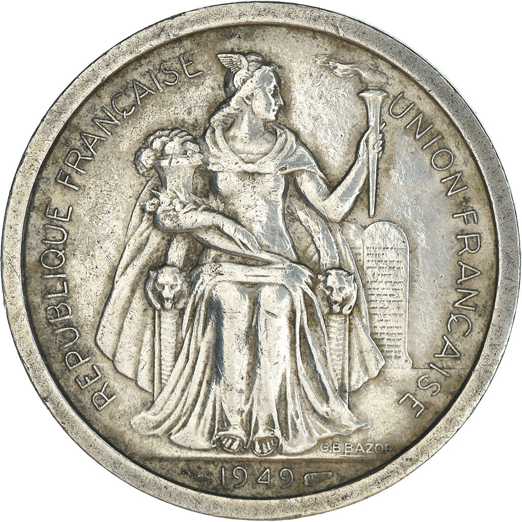 Coin, New Caledonia, 2 Francs, 1949, Paris, AU(50-53), Aluminum, KM:3