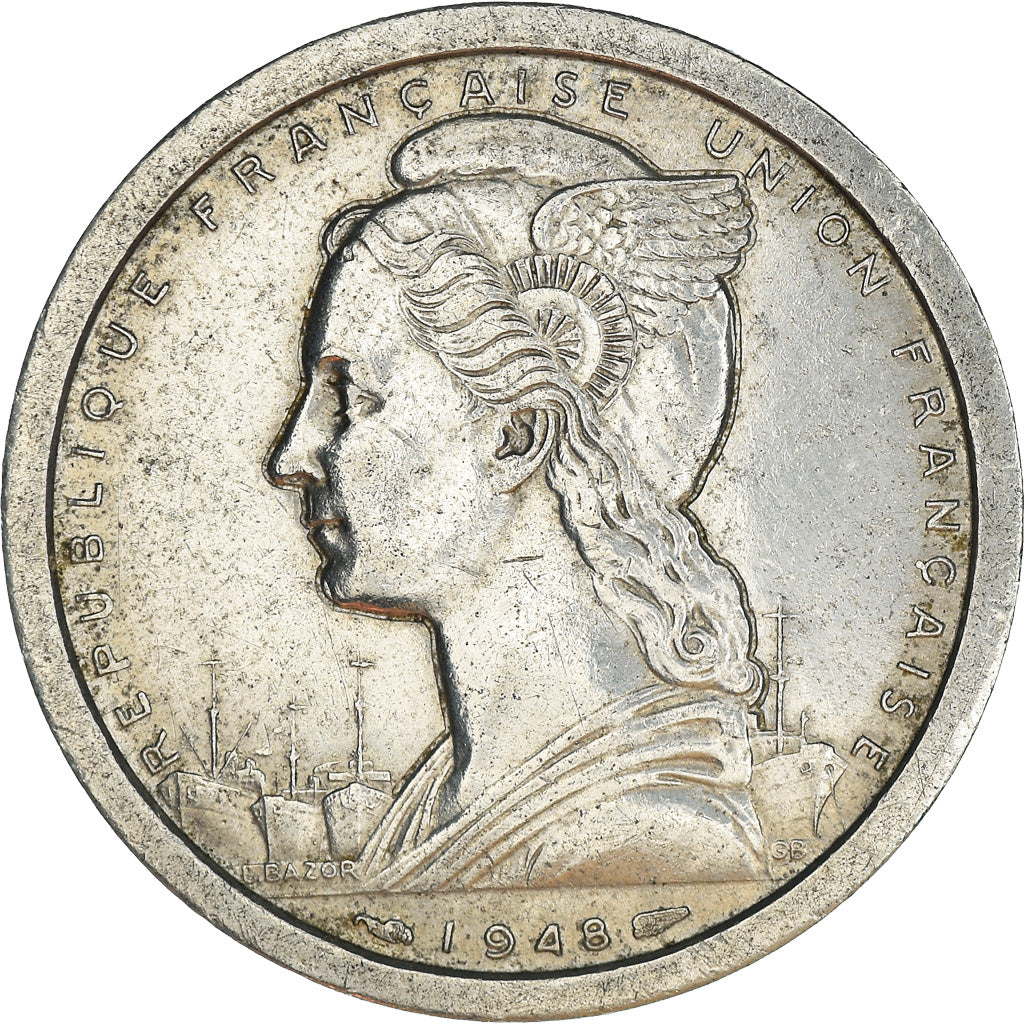 Coin, Madagascar, 2 Francs, 1948, Paris, MS(60-62), Aluminum, KM:4