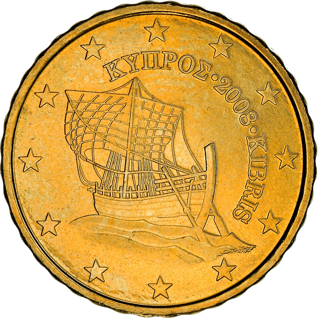 Chipre, 10 Euro Cent, Two mouflons, 2008, SC+, Latón, KM:81