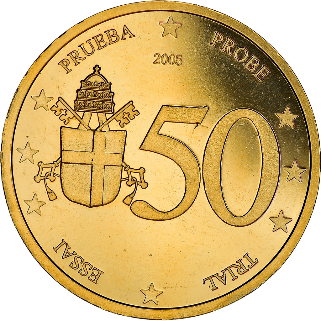 Vatican, 50 Euro Cent, Type 2, 2005, unofficial private coin, MS(65-70), Brass