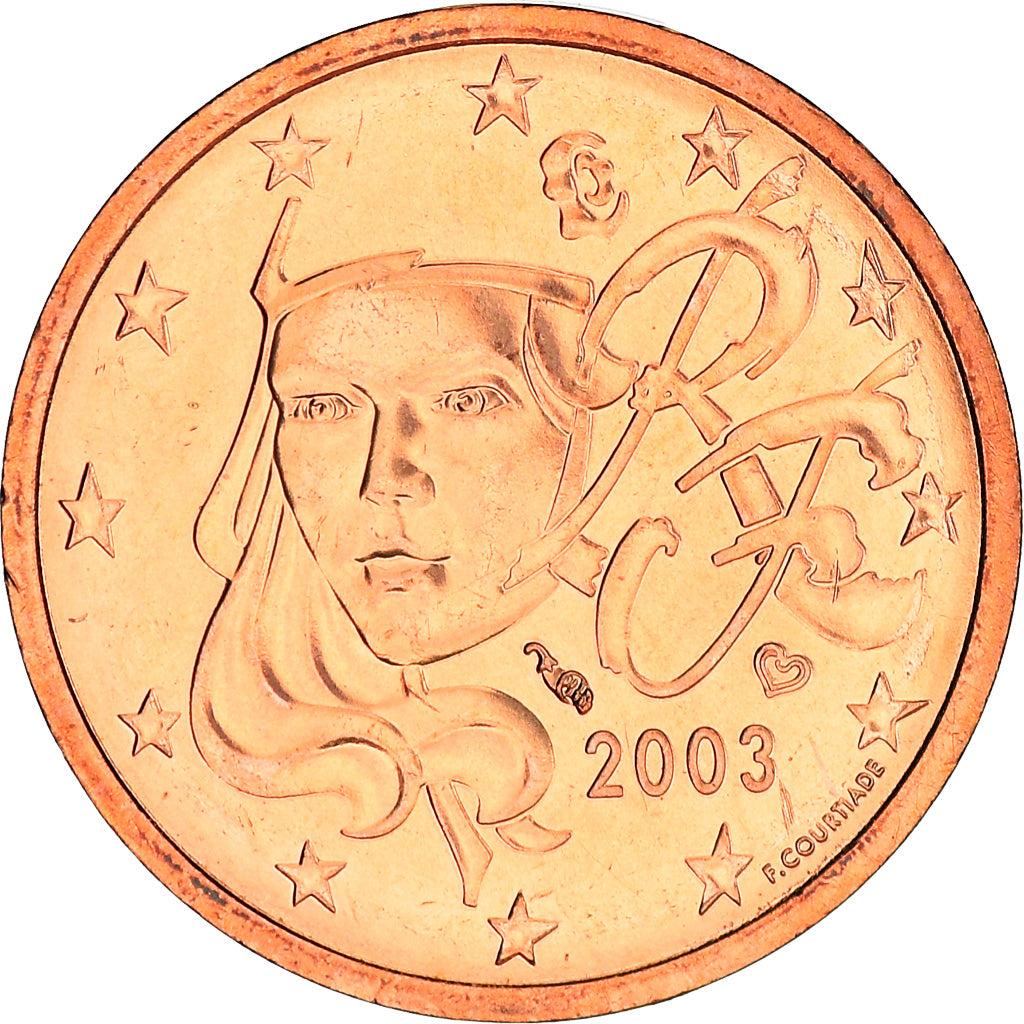 Francja, 2 Euro Cent, 2003, Paris, BU, MS(65-70), Miedź platerowana stalą