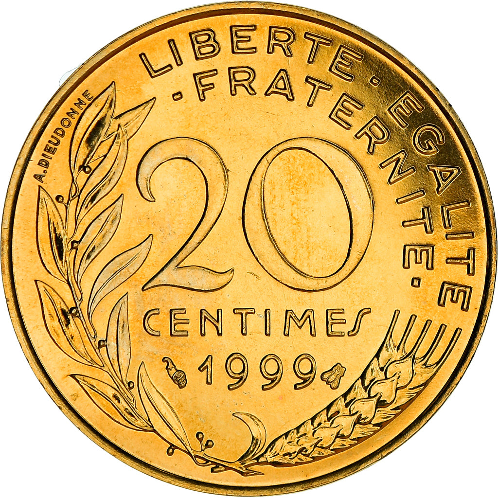 Munten, Frankrijk, Marianne, 20 Centimes, 1999, Paris, BU, FDC, Aluminum-Bronze