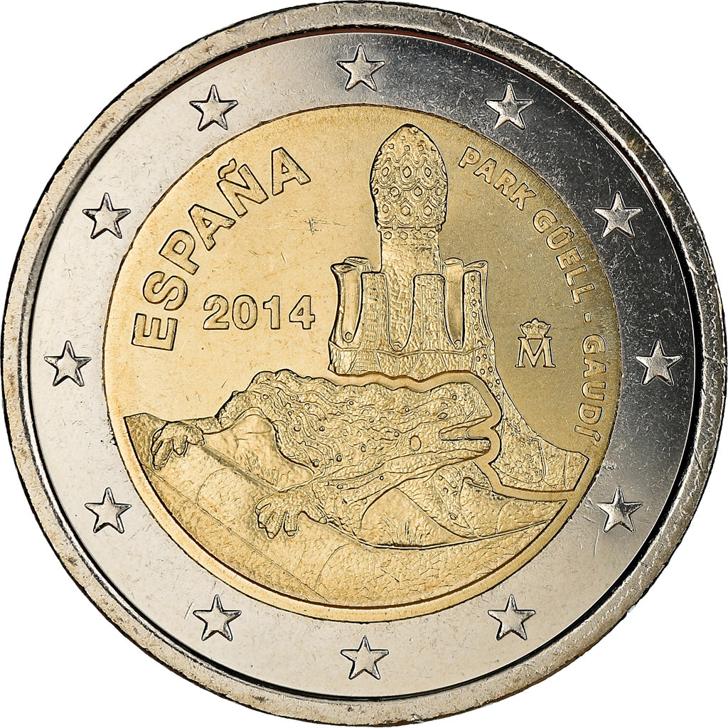 Spain, 2 Euro, Parc Guell, 2014, Madrid, MS(63), Bi-Metallic