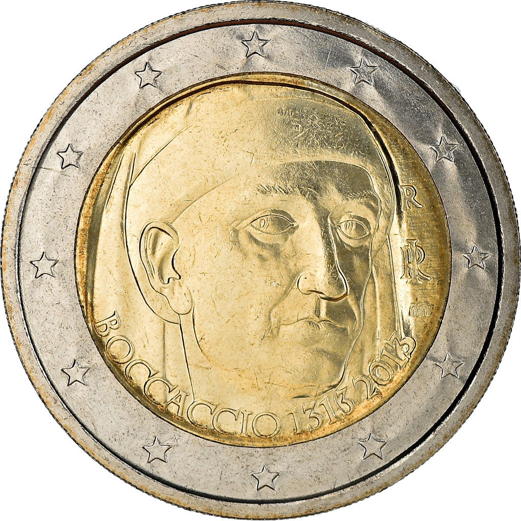 Itália, 2 Euro, Boccaccio, 2013, Rome, MS(63), Bimetálico, KM:251