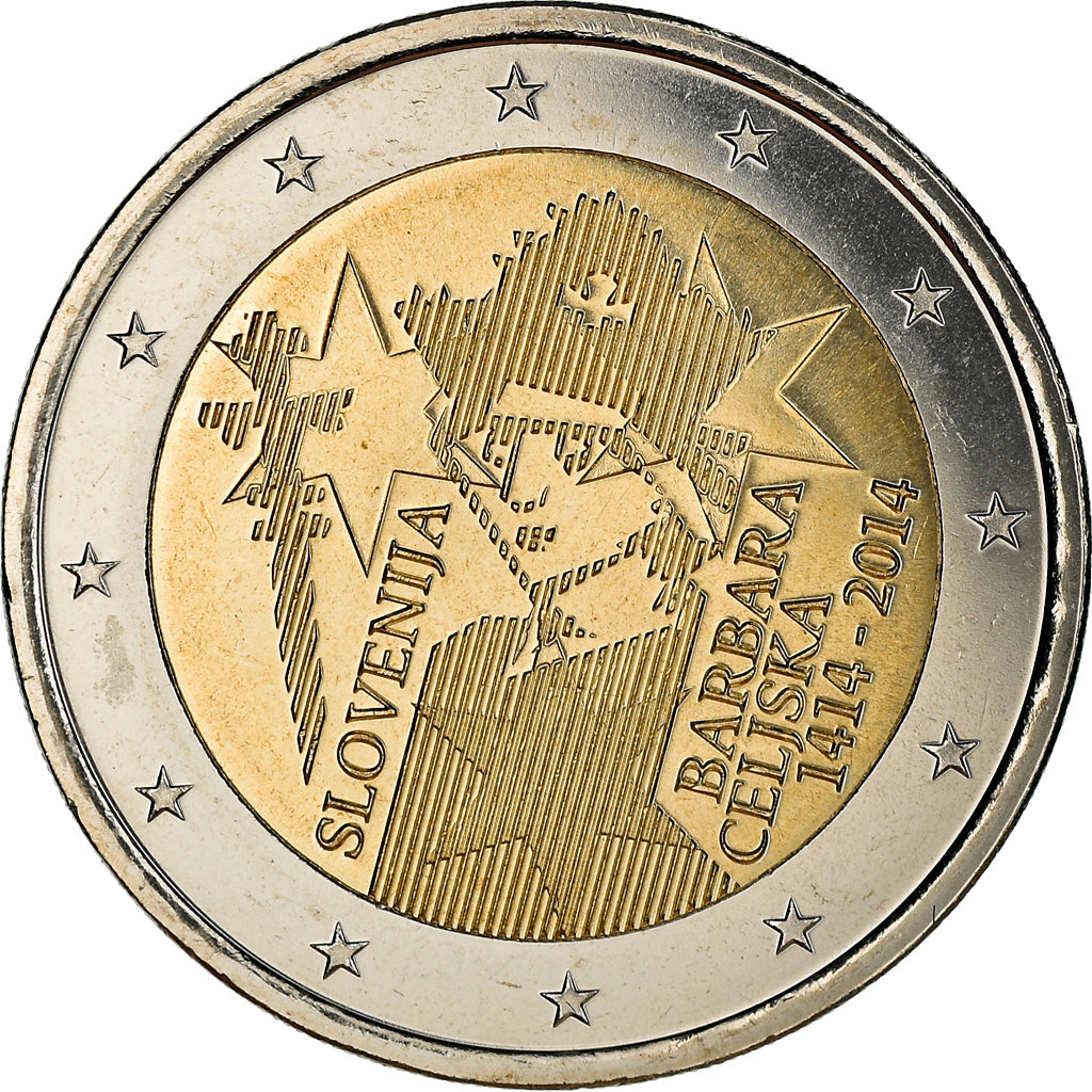 Eslovénia, 2 Euro, Barbara Celjska, 2014, MS(63), Bimetálico