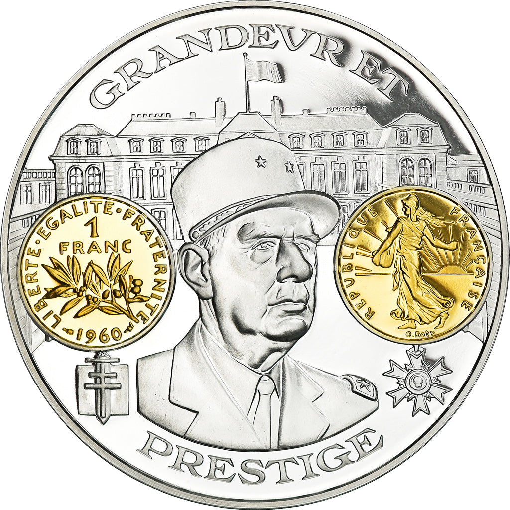 France, Medal, Histoire Monétaire, Franc Semeuse, De Gaulle, MS(65-70), Silver
