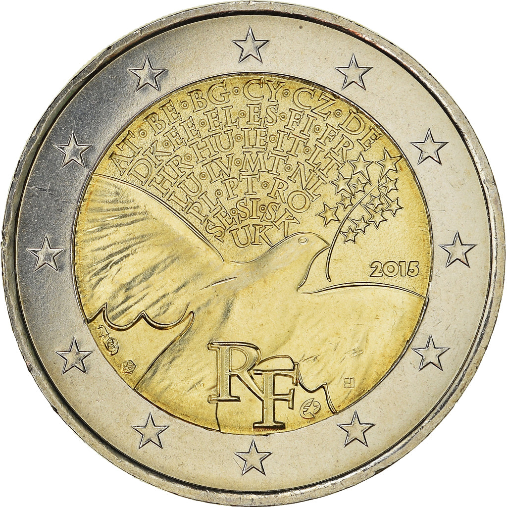 France, 2 Euro, Paix, 2015, MS(63), Bi-Metallic
