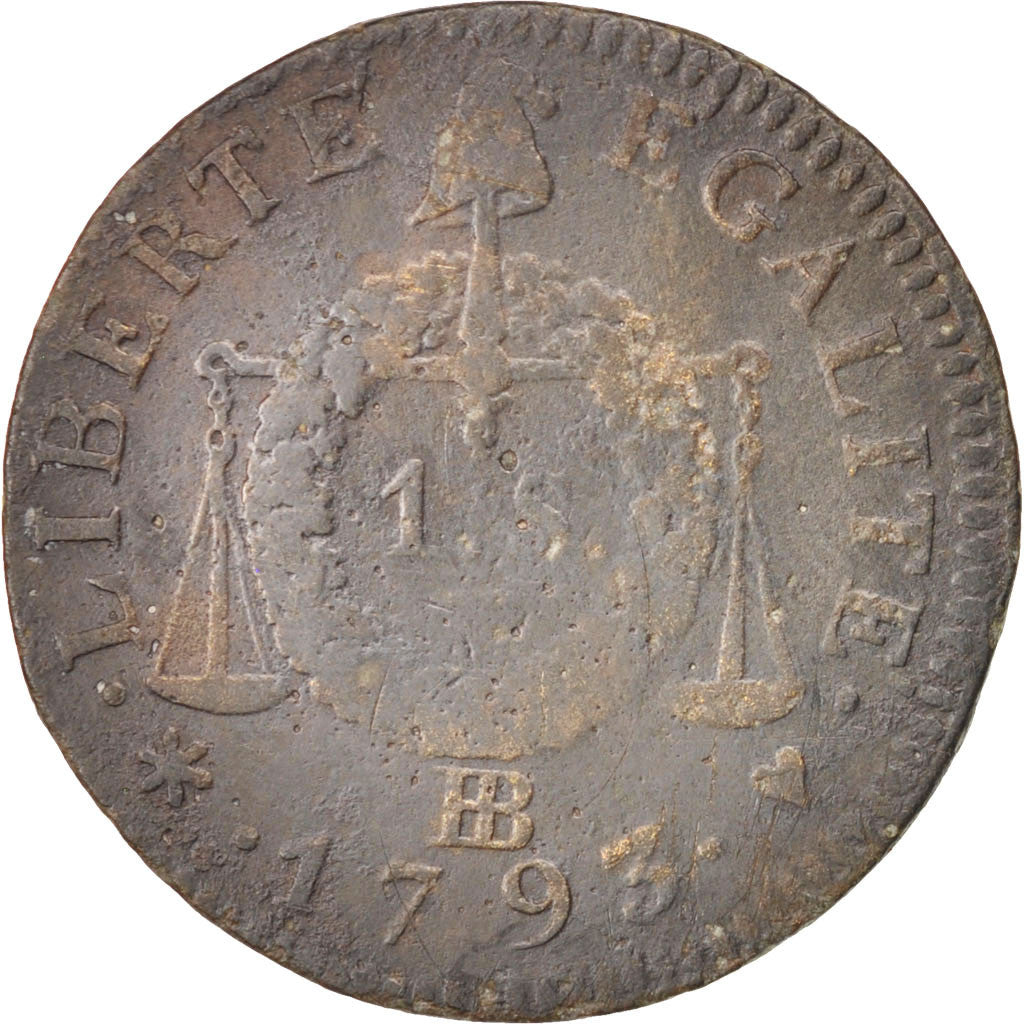 Coin, France, Sol aux balances françoise, Sol, 1793, Strasbourg, VF(20-25)