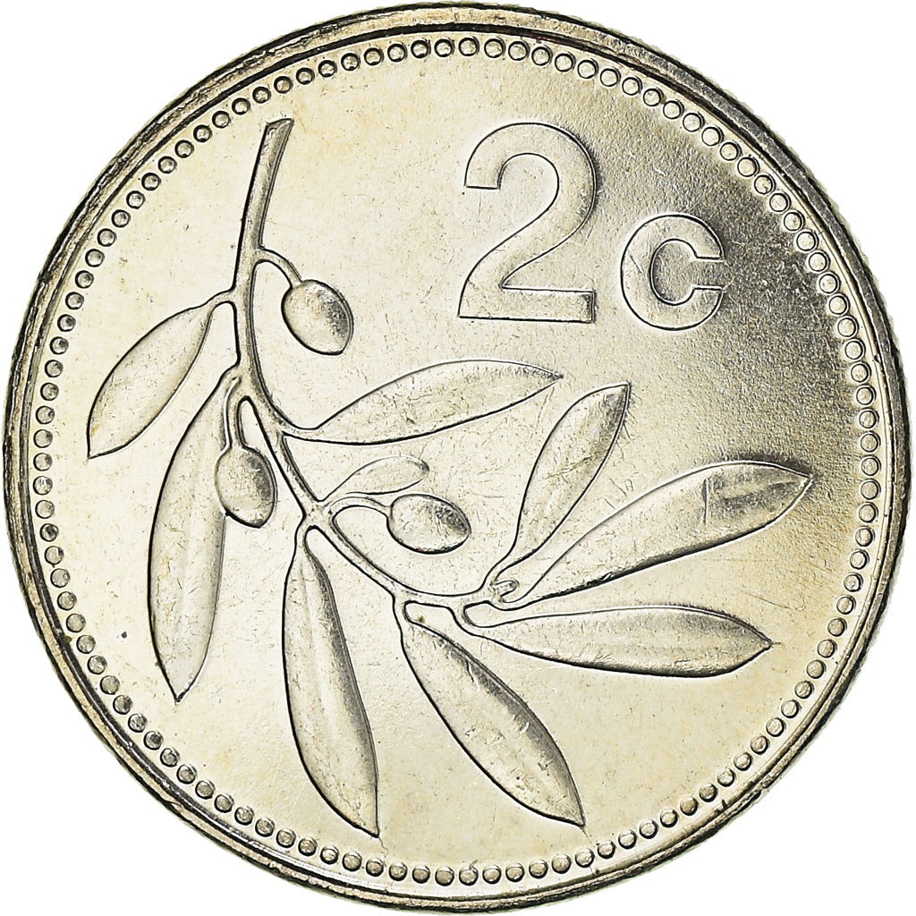 Coin, Malta, 2 Cents, 2002, British Royal Mint, MS(60-62), Copper-nickel, KM:94