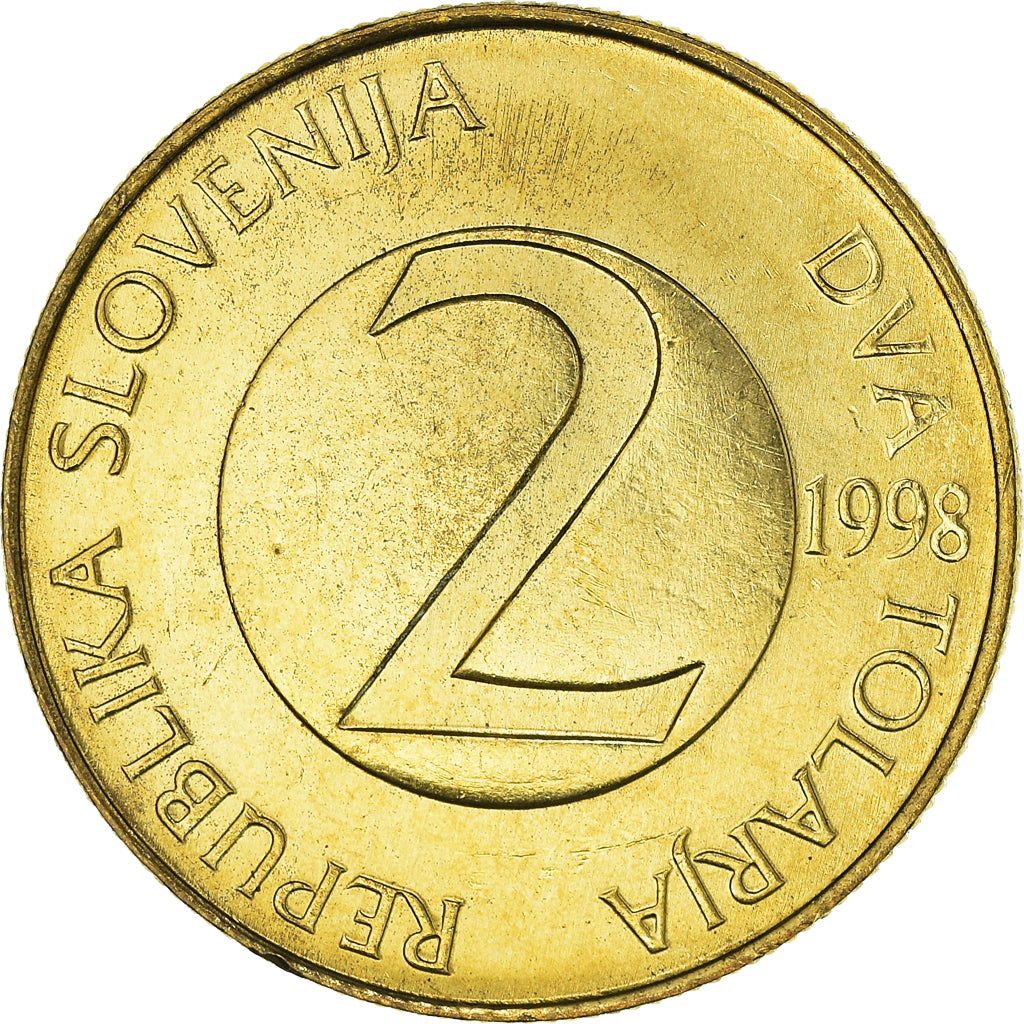 Coin, Slovenia, 2 Tolarja, 1998, MS(64), Nickel-brass, KM:5