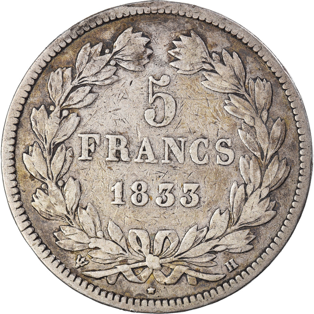 Francia, 5 Francs, Louis-Philippe, 1833, La Rochelle, Argento, MB+, Gadoury:678