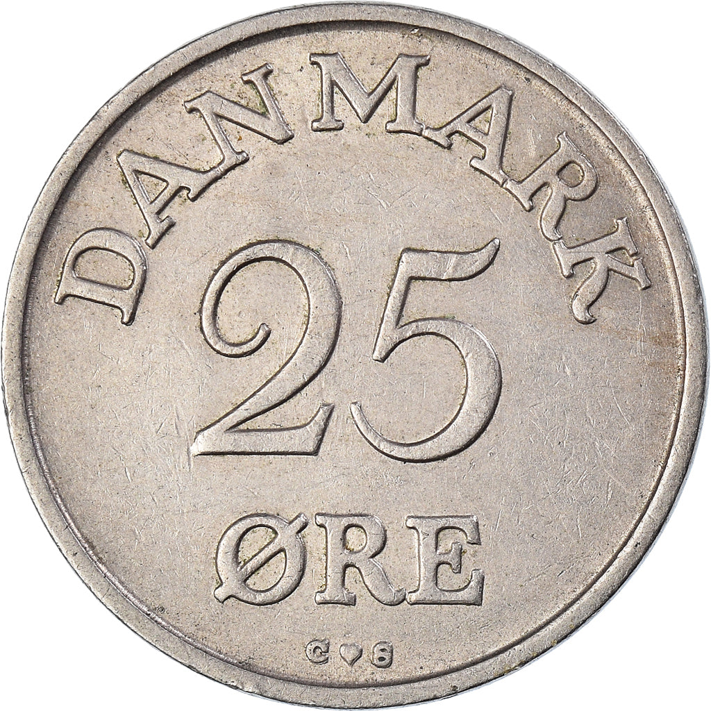 Coin, Denmark, Frederik IX, 25 Öre, 1960, Copenhagen, AU(50-53), Copper-nickel