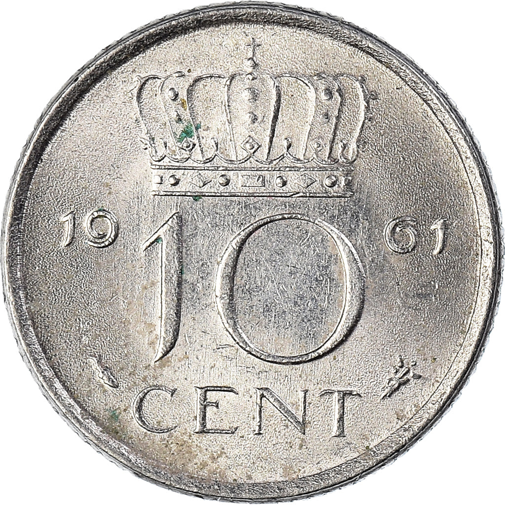 Moneta, Paesi Bassi, Juliana, 10 Cents, 1961, MB+, Nichel, KM:182
