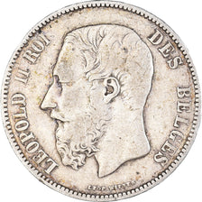 Moneta, Belgio, Leopold II, 5 Francs, 5 Frank, 1873, MB+, Argento, KM:24
