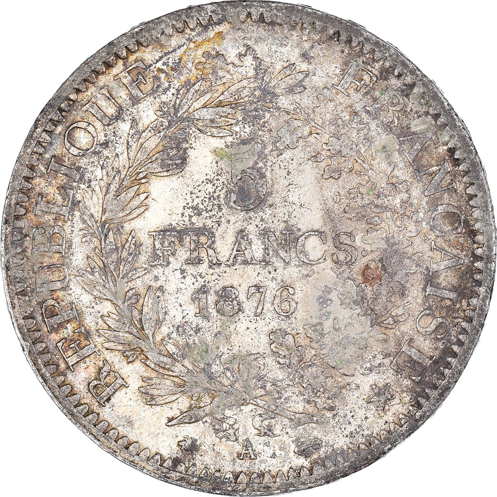 Moneda, Francia, Hercule, 5 Francs, 1876, Paris, BC+, Plata, KM:820.1