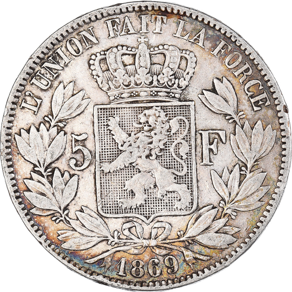Coin, Belgium, Leopold II, 5 Francs, 5 Frank, 1869, Brussels, EF(40-45), Silver