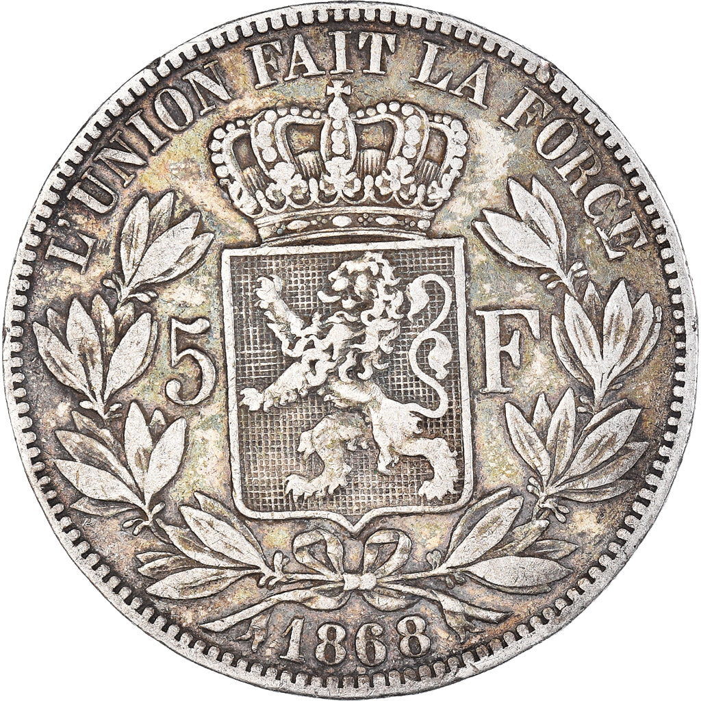 Moeda, Bélgica, Leopold II, 5 Francs, 5 Frank, 1868, EF(40-45), Prata, KM:24