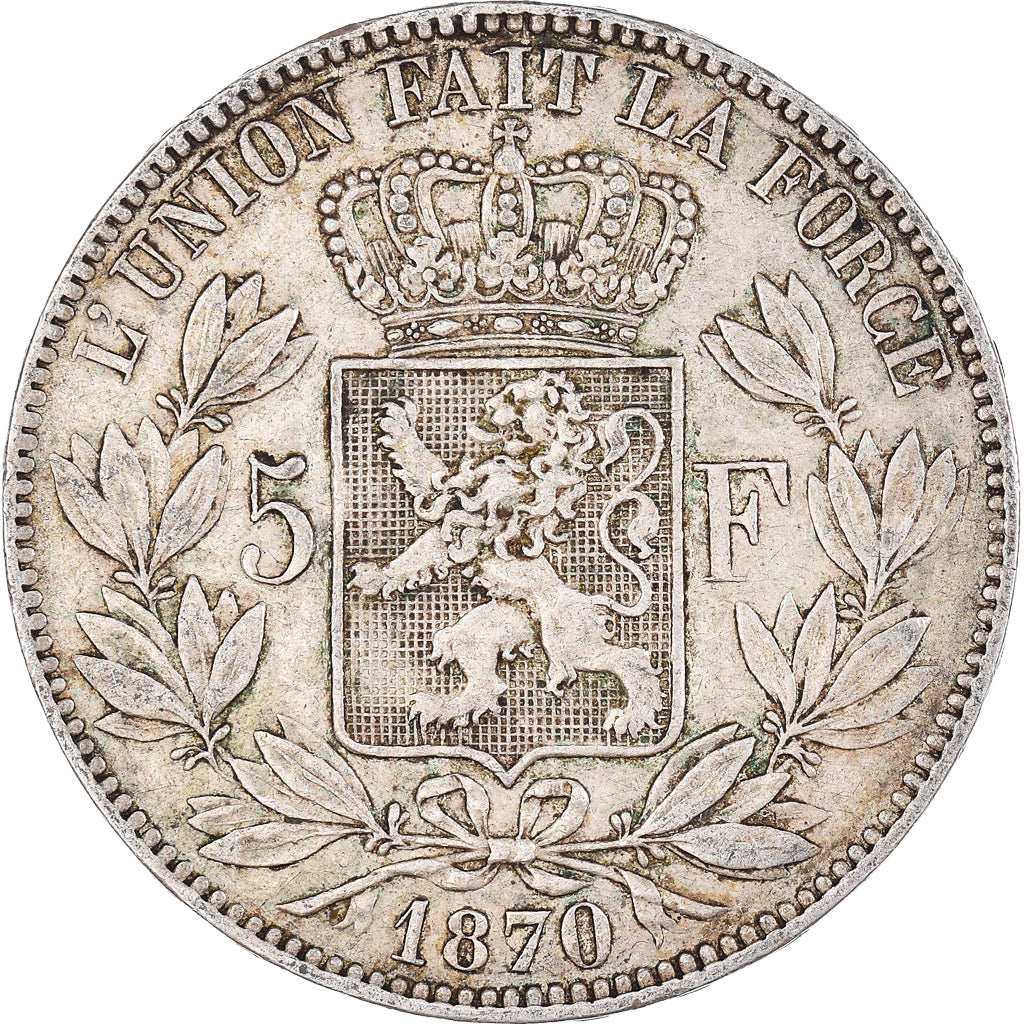 Coin, Belgium, Leopold II, 5 Francs, 5 Frank, 1870, Brussels, EF(40-45), Silver