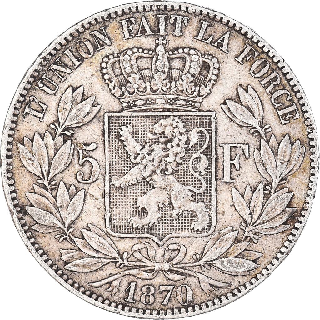Munten, België, Leopold II, 5 Francs, 5 Frank, 1870, Brussels, ZF, Zilver