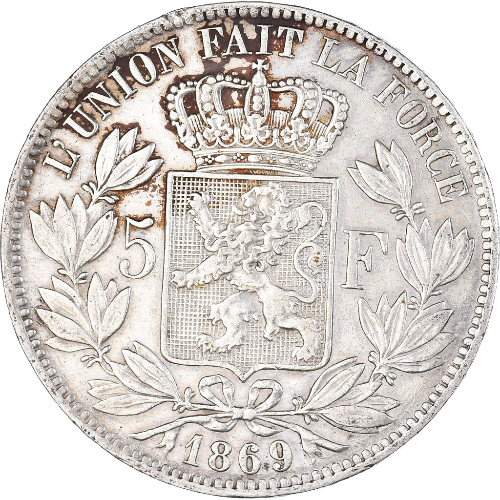 Coin, Belgium, Leopold II, 5 Francs, 5 Frank, 1869, EF(40-45), Silver, KM:24