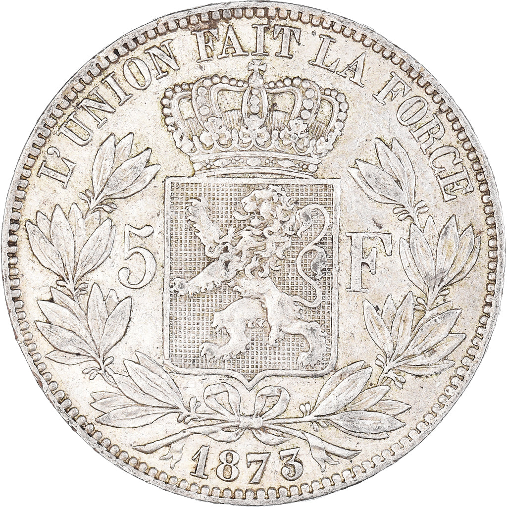 Munten, België, Leopold II, 5 Francs, 5 Frank, 1873, ZF+, Zilver, KM:24