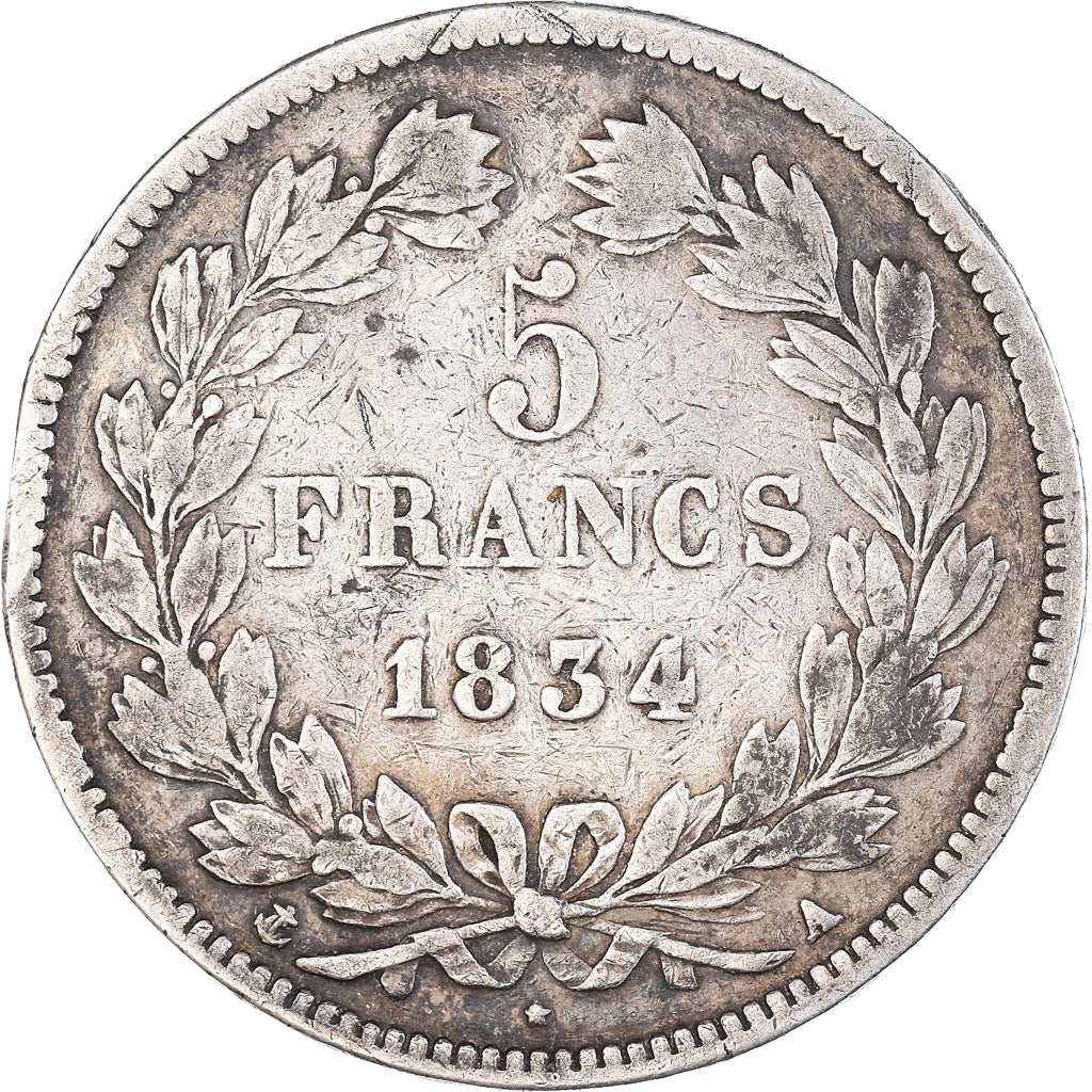 Coin, France, Louis-Philippe, 5 Francs, 1834, Paris, VF(30-35), Silver