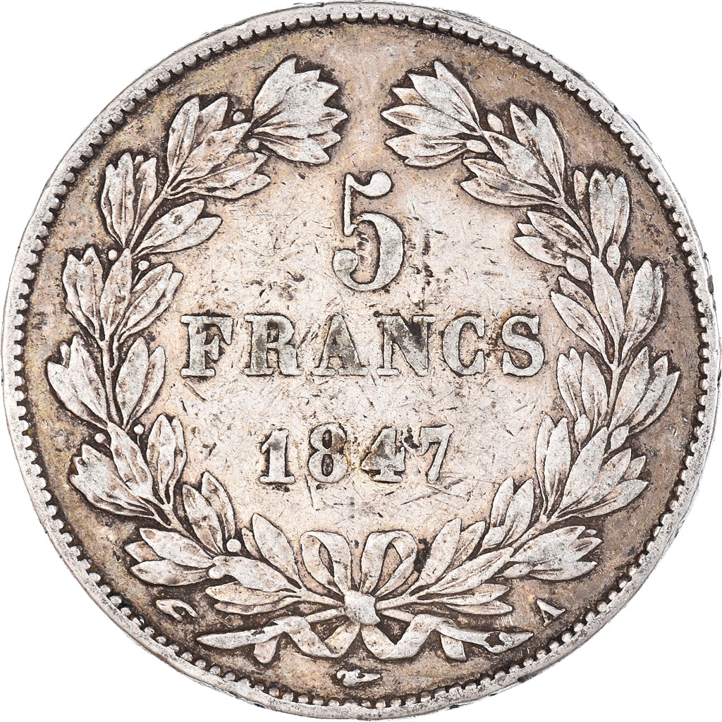 Moneda, Francia, Louis-Philippe, 5 Francs, 1847, Paris, MBC+, Plata, KM:749.1