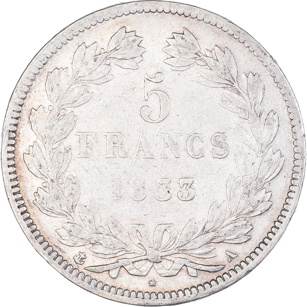 Moneda, Francia, Louis-Philippe, 5 Francs, 1833, Paris, MBC, Plata, KM:749.1