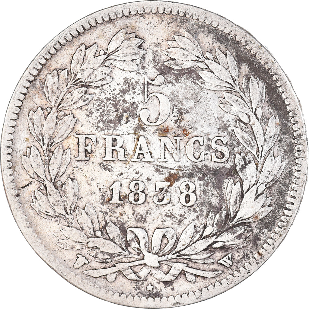 Moneta, Francia, Louis-Philippe, 5 Francs, 1838, Lille, MB+, Argento, KM:749.13