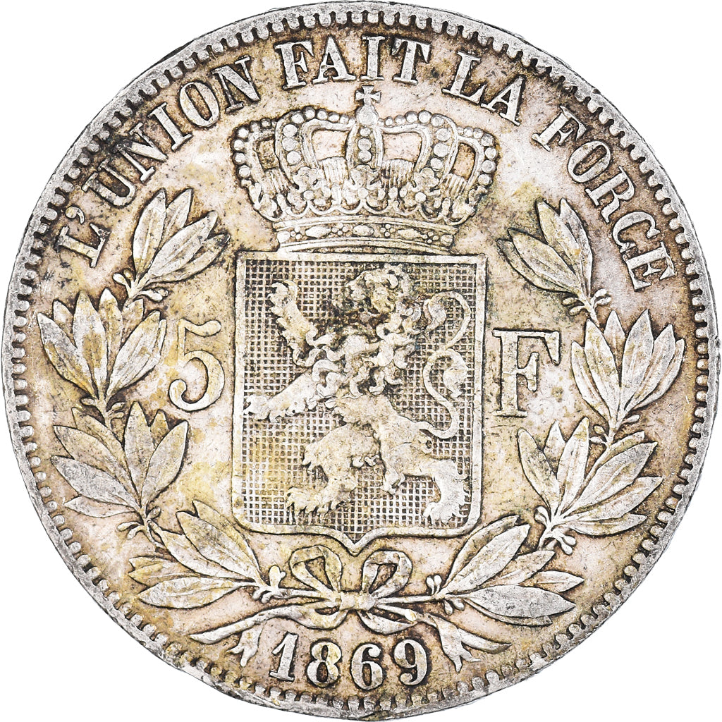 Coin, Belgium, Leopold II, 5 Francs, 5 Frank, 1869, EF(40-45), Silver, KM:24